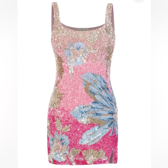 NWT LA FUORI Fleur Oasis Fully Embellished Mini Dress in Pink Ombre $890 - Small - Picture 4 of 17